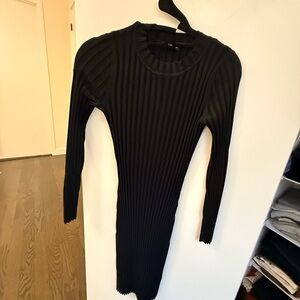 Club Monaco Black Ribbed Long Sleeve Bodycon Dress